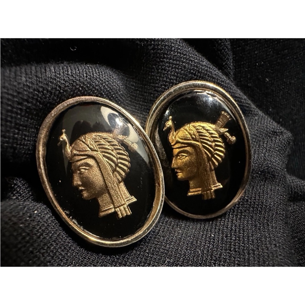 Vintage Black and Gold Egyptian or Greek cuff links - Picture 2 of 9
